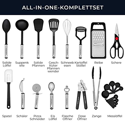Komplettes Küchenutensilien-Set mit verschiedenen Werkzeugen.
