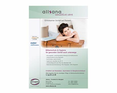 Werbung für Allsana mit Fokus auf Milbenschutz und Hygiene.
