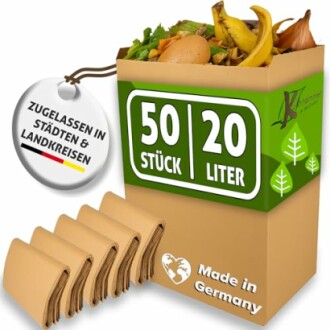 Biologisch abbaubare Müllbeutel mit Aufschrift 'Made in Germany'.
