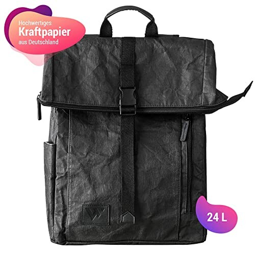 Schwarzer Rucksack aus Kraftpapier, 24 Liter