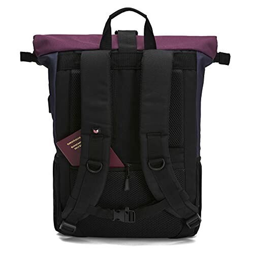 Rucksack mit lila und schwarzem Design, Rückansicht