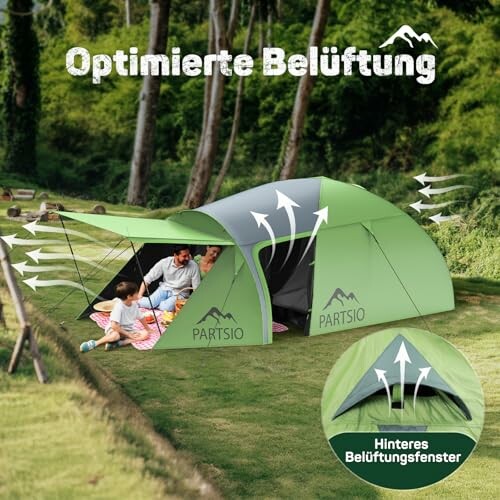 Grünes Zelt mit optimierter Belüftung im Freien