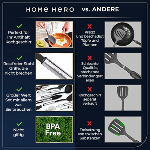 Vergleich von Küchenutensilien mit Vor- und Nachteilen.