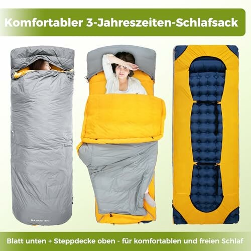 Person in einem 3-Jahreszeiten-Schlafsack.