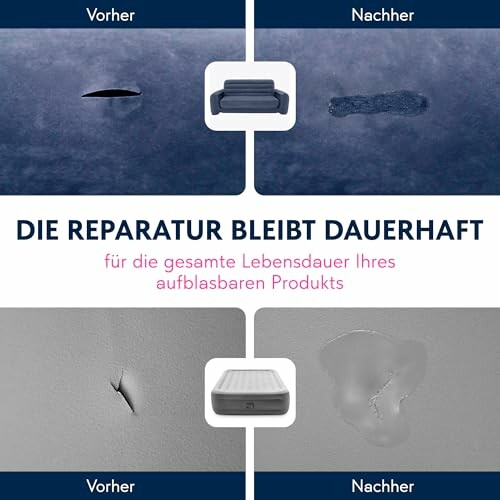 Reparatur eines aufblasbaren Produkts vorher und nachher