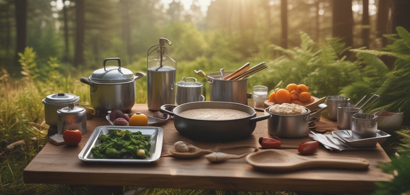 Cooking set made from recycled materials at a camping site