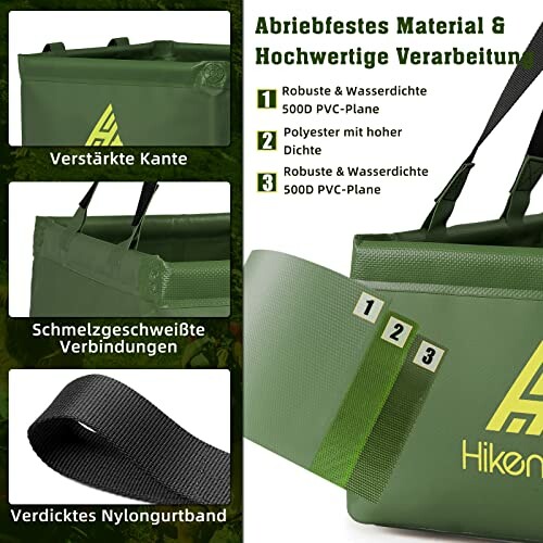 Robuste grüne Tasche mit verstärkten Nähten und Nylonband