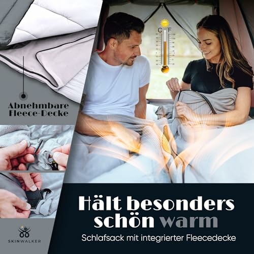 Paar im Schlafsack mit integrierter Fleece-Decke