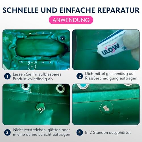 Anleitung zur schnellen Reparatur eines aufblasbaren Produkts.
