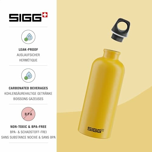 Gelbe SIGG-Trinkflasche mit auslaufsicherem Verschluss