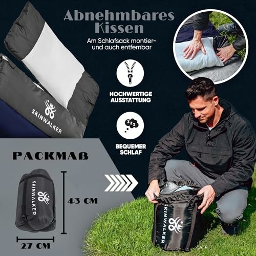 Abnehmbares Kissen und Schlafsack mit hochwertiger Ausstattung