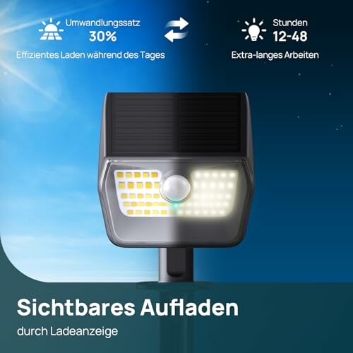 Solarlicht mit Ladeanzeige und Effizienzdetails