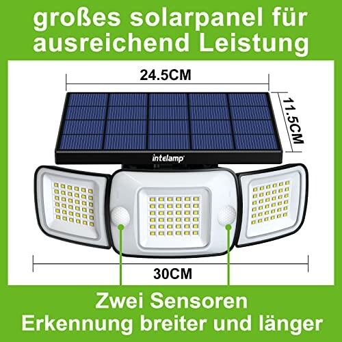 Solarlampe mit zwei Sensoren und großem Solarpanel.