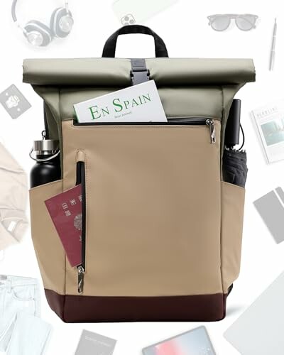 Rucksack mit Reisepass und Zeitschrift