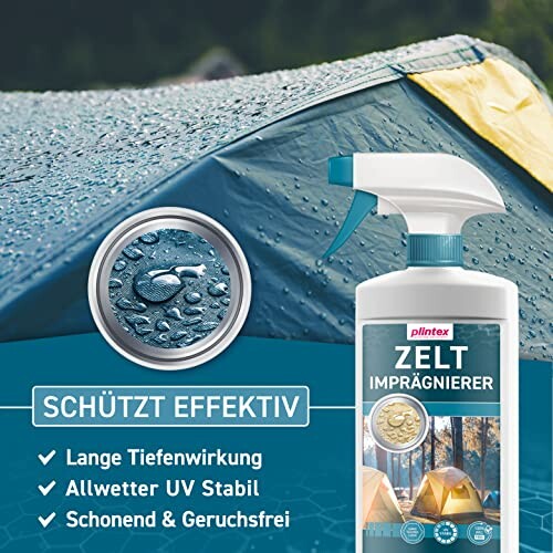 Zeltimprägnierungspray vor einem Zelt