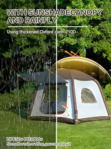 Zelt mit Sonnenverdeck und Regenschutz bei Regen