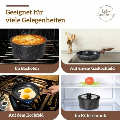 Töpfe im Ofen, auf Gas- und Elektroherd sowie im Kühlschrank.