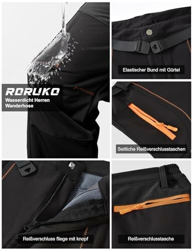 Wasserdichte Herren-Wanderhose mit Reißverschlusstaschen und elastischem Bund.