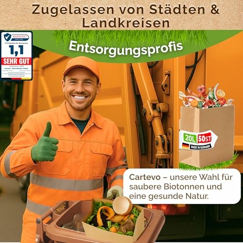 Müllmann entsorgt Biomüll in einen Lastwagen