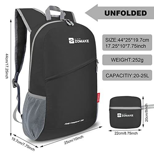 ZOMAKE Ultraleicht Faltbarer Rucksack